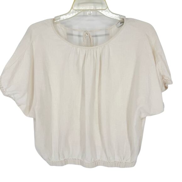 Madewell Linen-Blend Michele Bubble Top Open Tie Back In Lighthouse Cream Size S - Picture 6 of 13